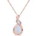 Miadora 10K Rose Gold Pear Cut Blue Ethiopian Opal And Diamond Halo Drop Necklace