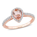 Miadora 10K Rose Gold Pear Cut Morganite And 1 4Ct Tdw Diamond Halo Teardrop Ring
