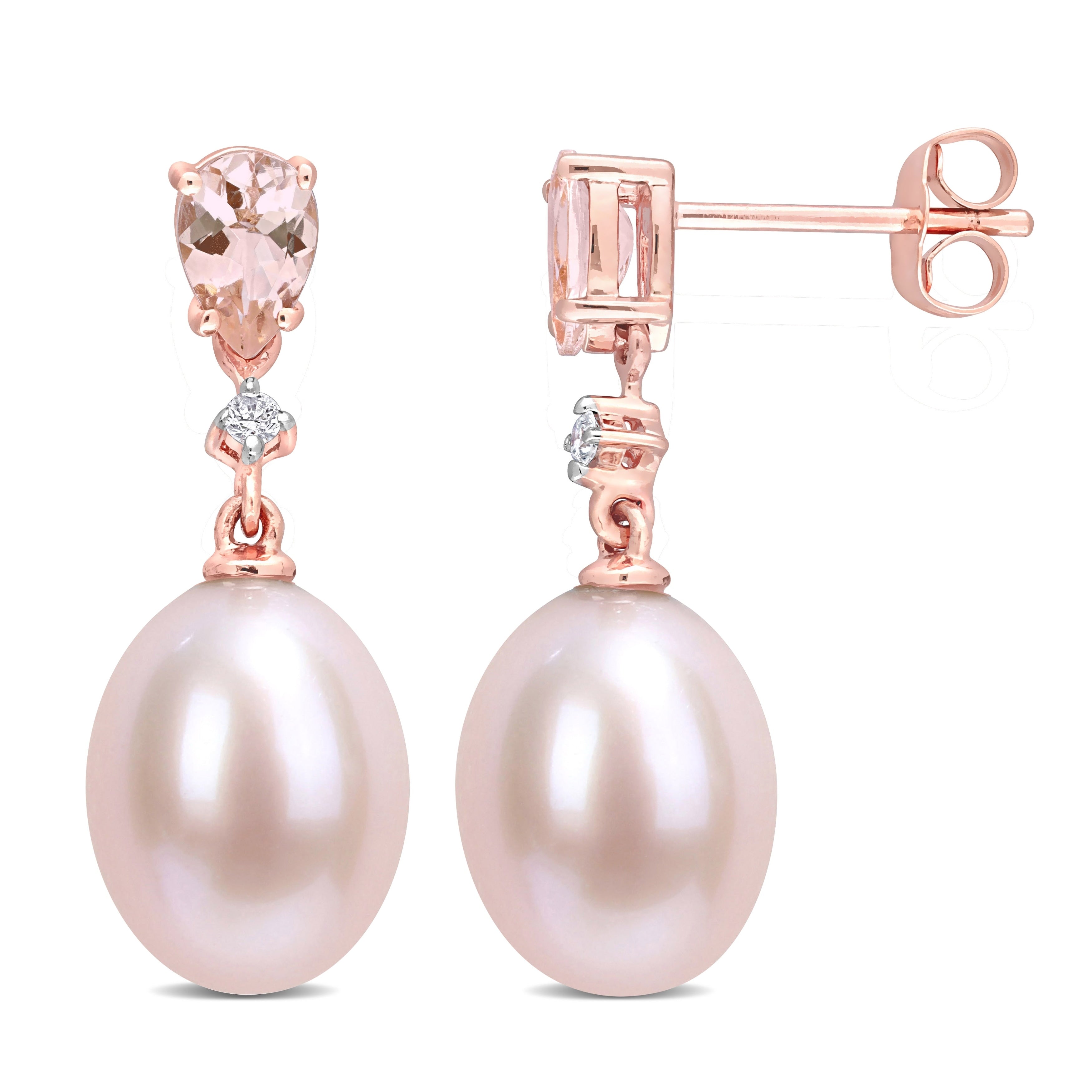 Miadora 10K Rose Gold Pink Cultured Fw Pearl Morganite And Diamond Accent Drop Earrings 9 9.5Mm