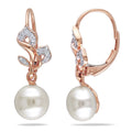 Miadora 10K Rose Gold White Cultured Freshwater Pearl And 1 10Ct Tdw Diamond Earrings H I I2 I3