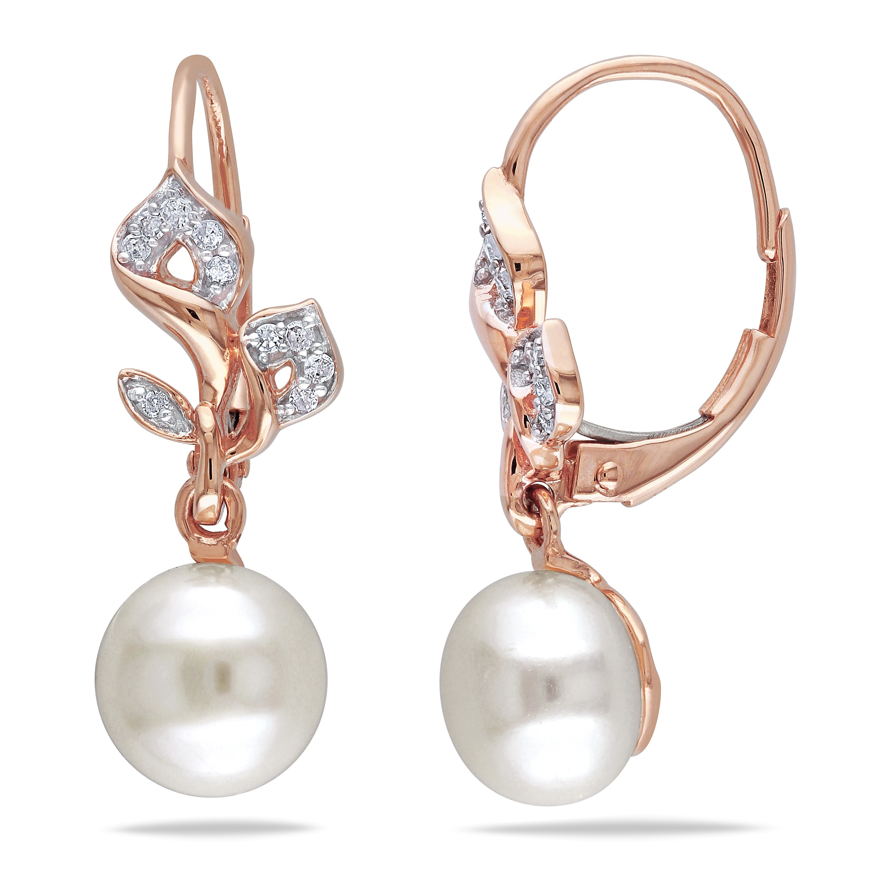 Miadora 10K Rose Gold White Cultured Freshwater Pearl And 1 10Ct Tdw Diamond Earrings H I I2 I3