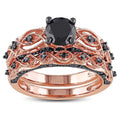 Miadora 10K Rose Gold With Black Rhodium 1 3 8Ct Tdw Black Diamond Infinity Bridal Ring Set Pink