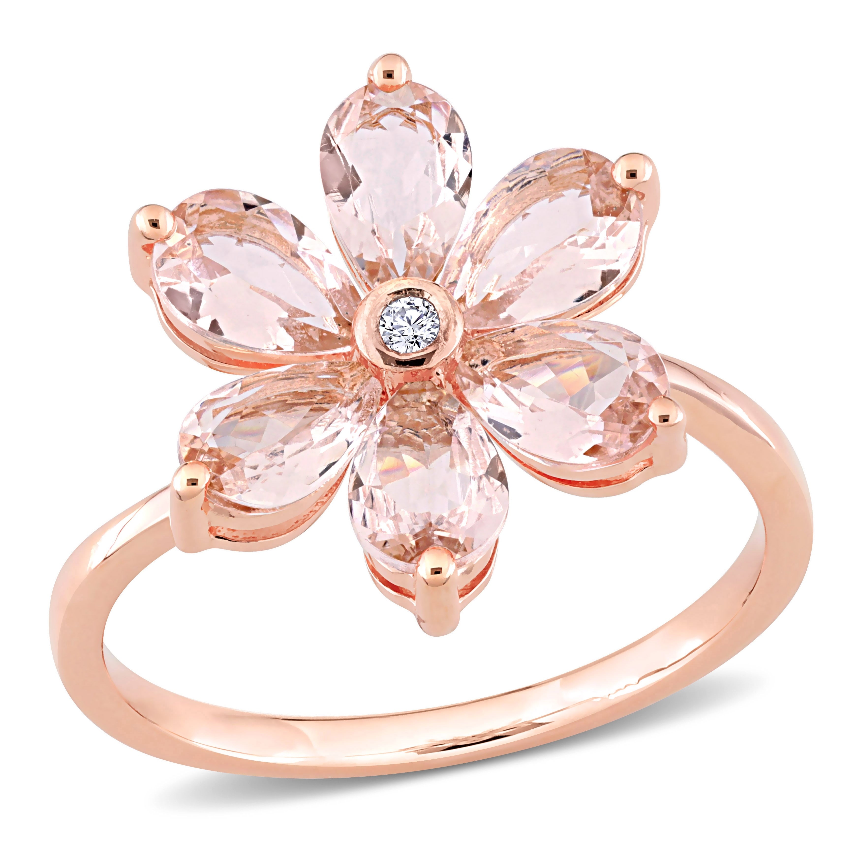 Miadora 10K Rose Pear Cut Morganite And Diamond Accent Floral Ring