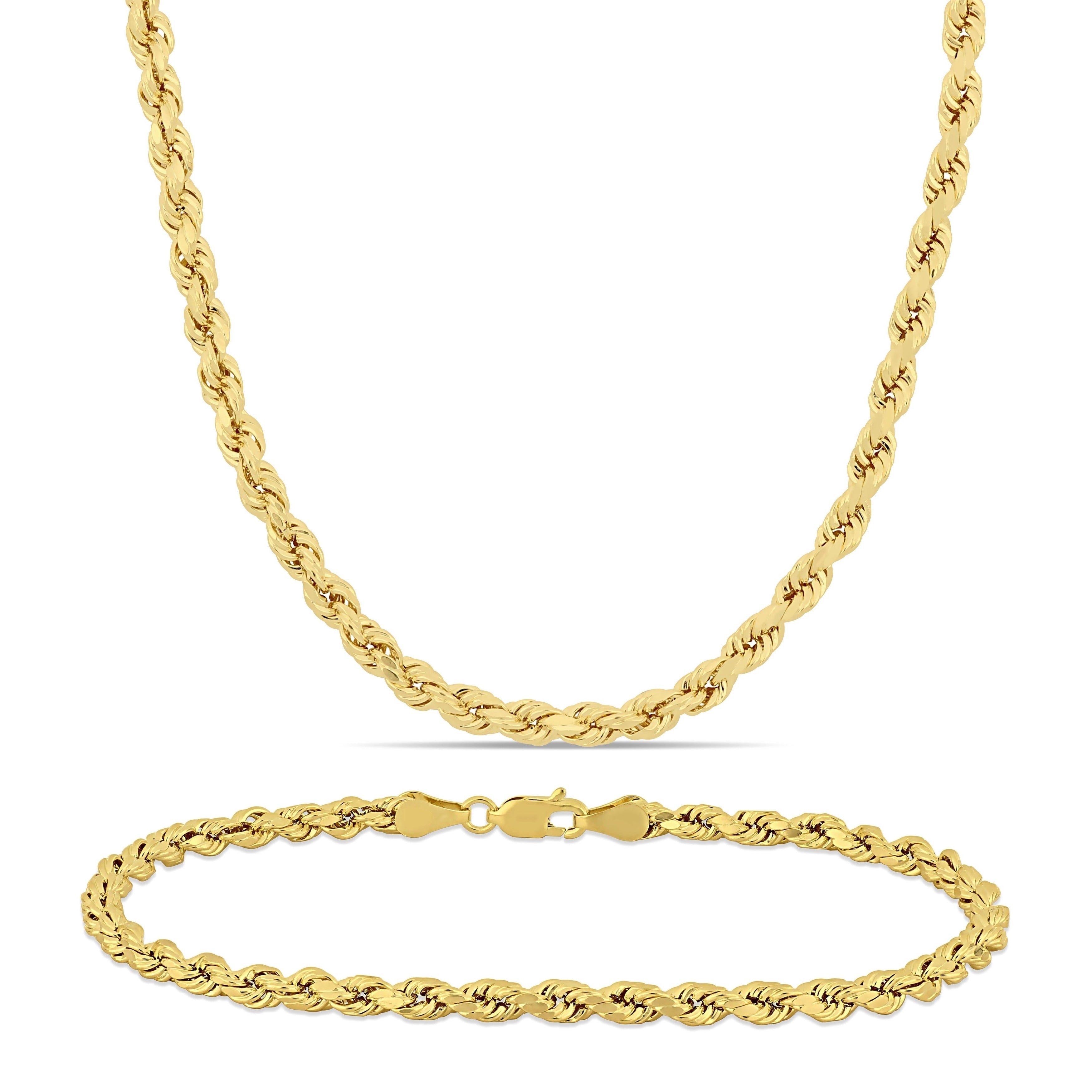 Miadora 10K Yellow Gold Rope Chain Necklace And Bracelet Set 4 Mm