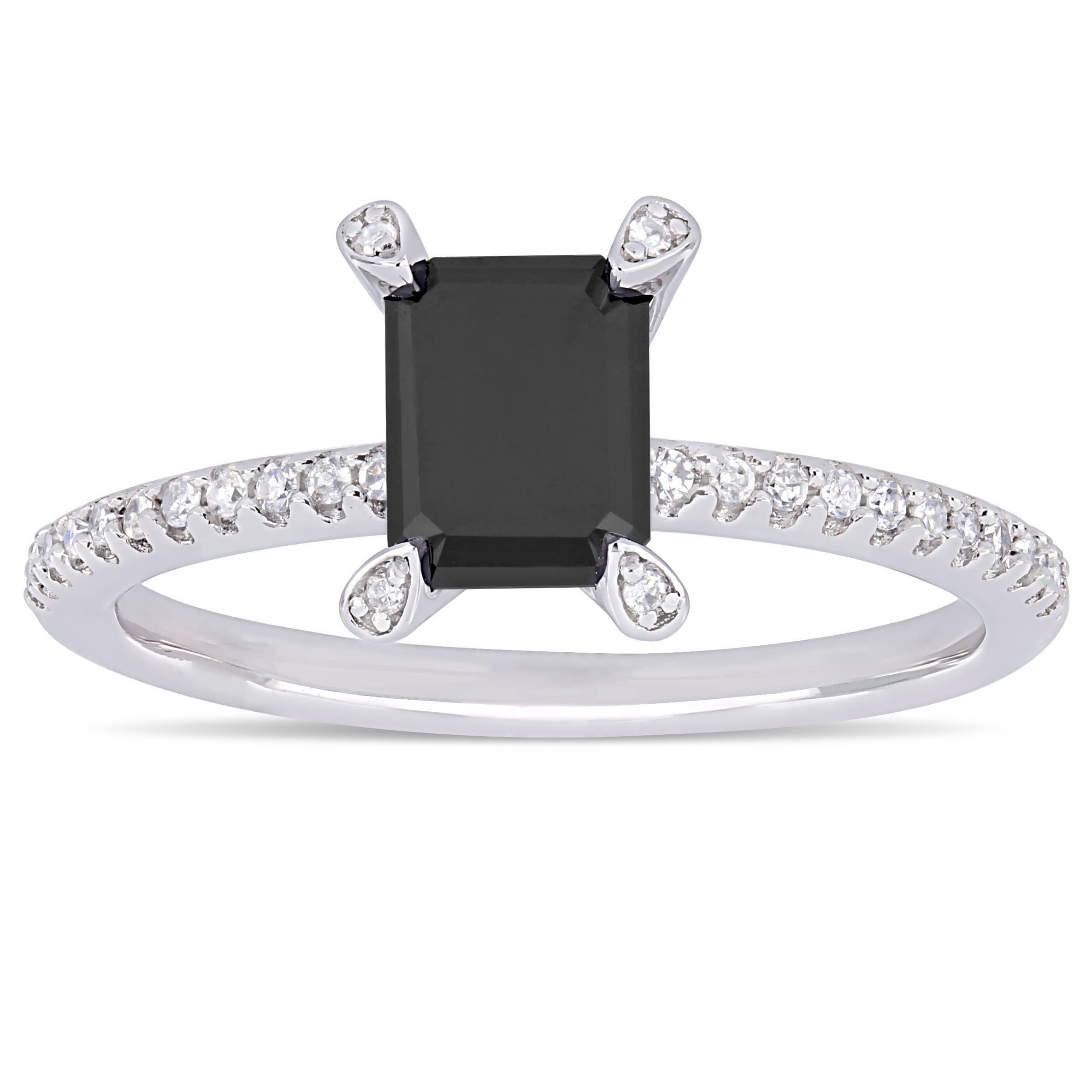 Miadora 10K White Gold 1 1 10Ct Tdw Black And White Diamond Engagement Ring