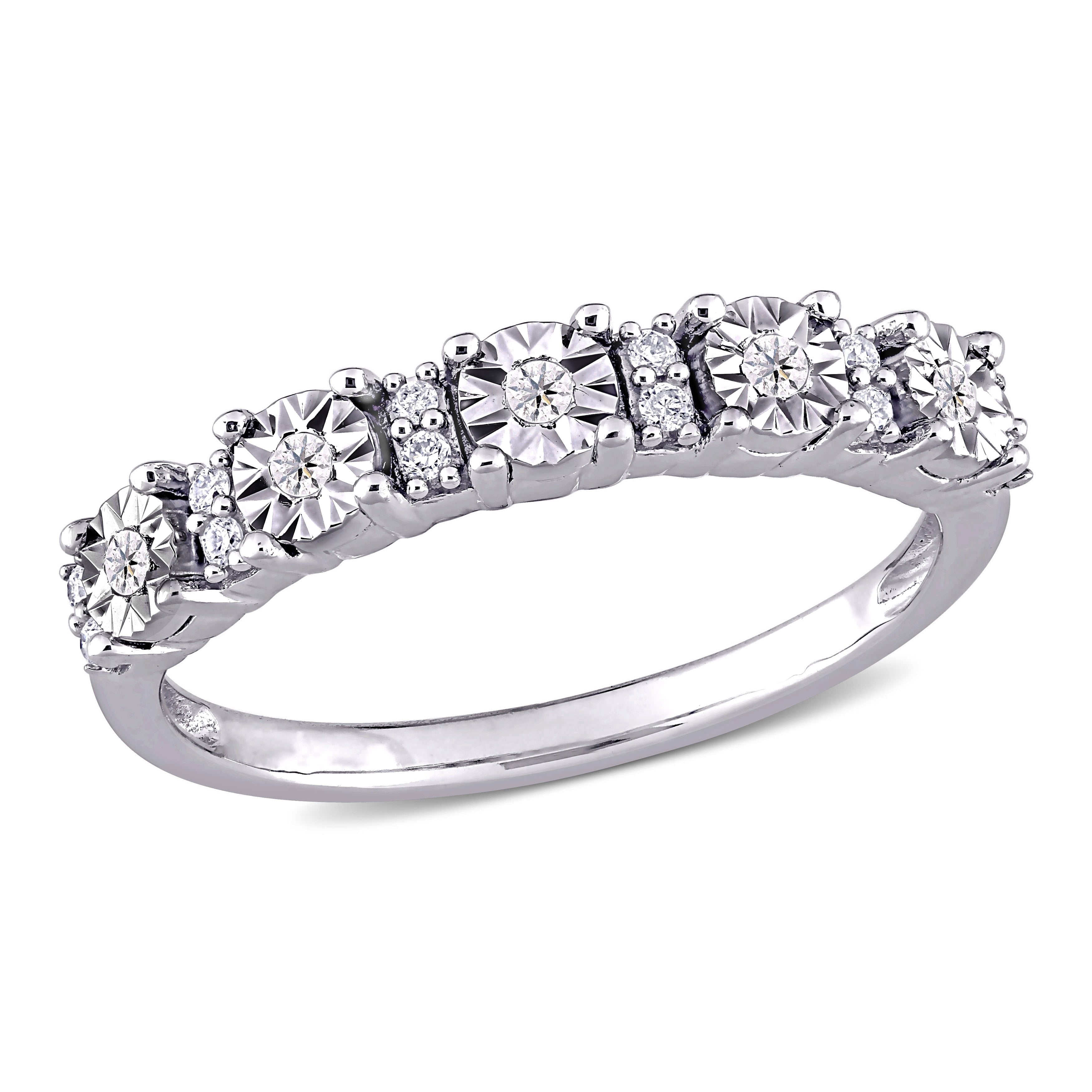 Miadora 10K White Gold 1 10Ct Tdw Diamond Five Stone Semi Eternity Band Ring
