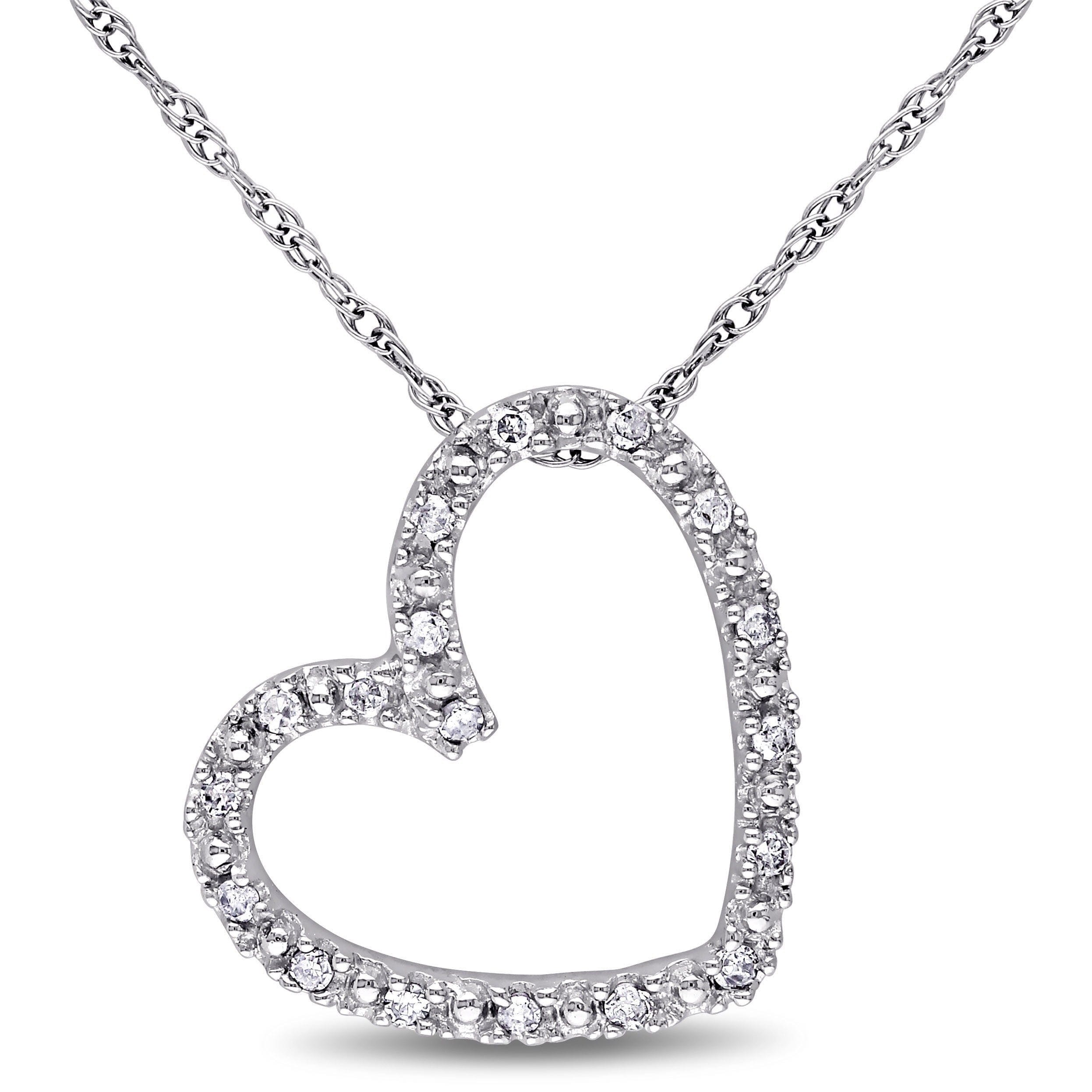 Miadora 10K White Gold 1 10Ct Tdw Diamond Heart Necklace