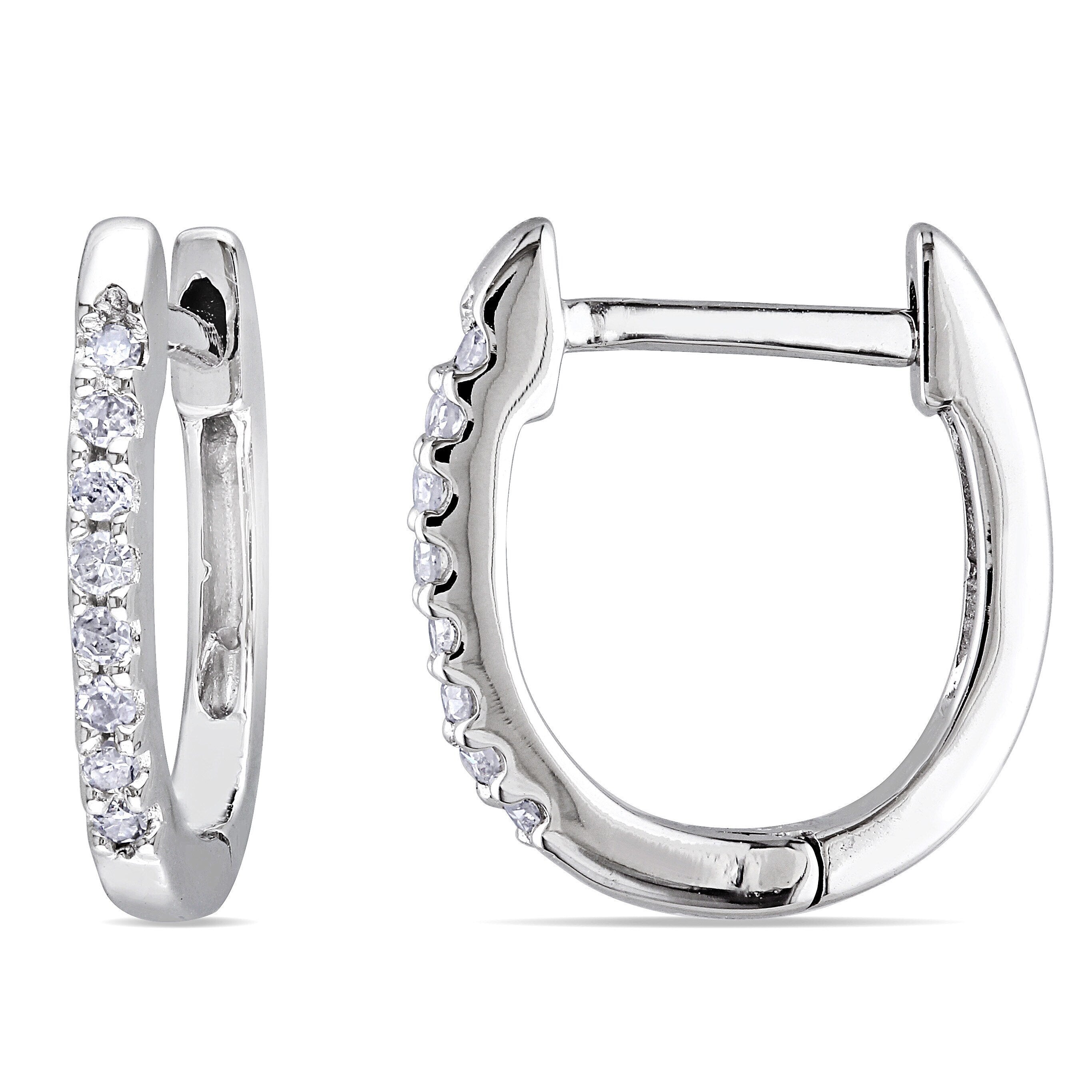 Miadora 10K White Gold 1 10Ct Tdw Diamond Huggie Hoop Earrings