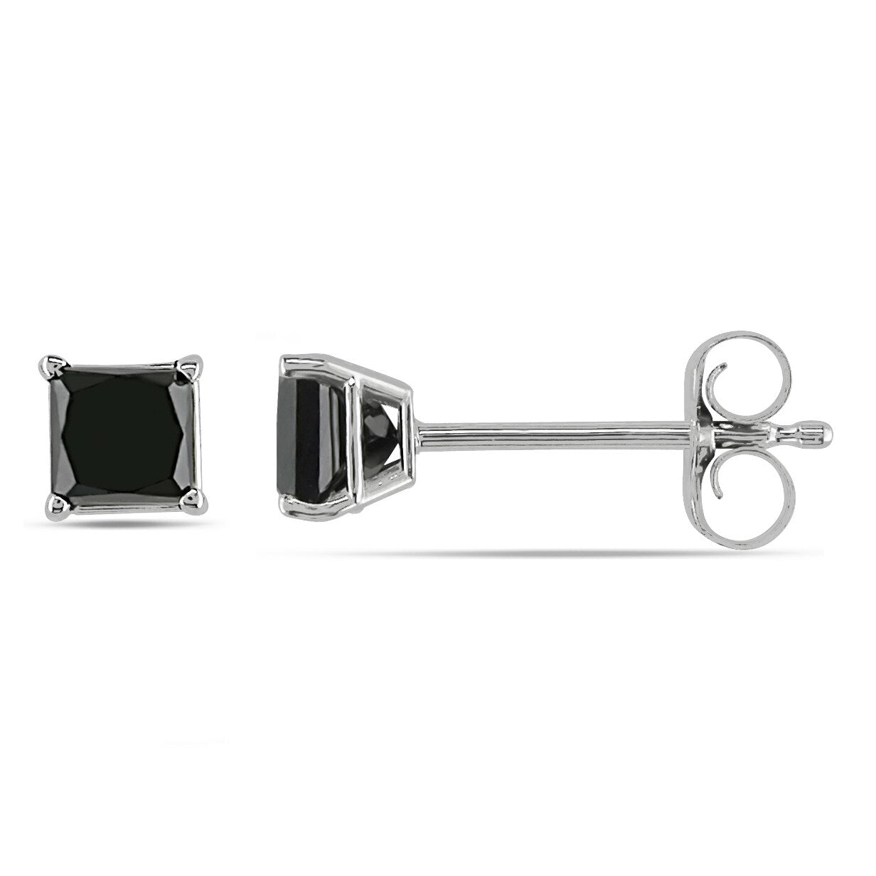Miadora 10K White Gold 1 2Ct Tdw Princess Cut Black Diamond Stud Earrings