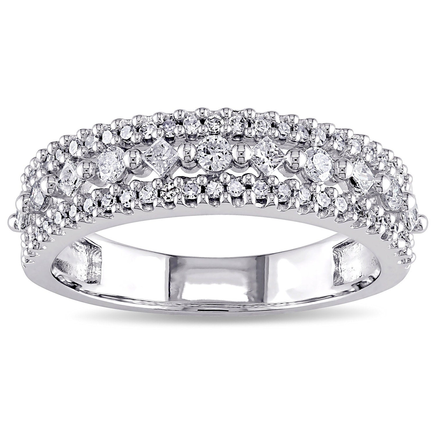Miadora 10K White Gold 1 2Ct Tdw Princess Diamond Triple Row Anniversary Band
