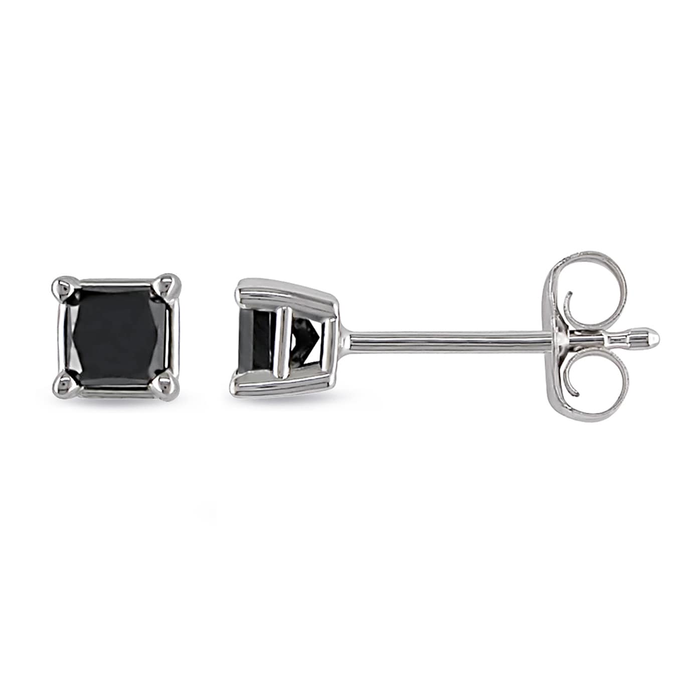 Miadora 10K White Gold 1 3Ct Tdw Princess Cut Black Diamond Stud Earrings