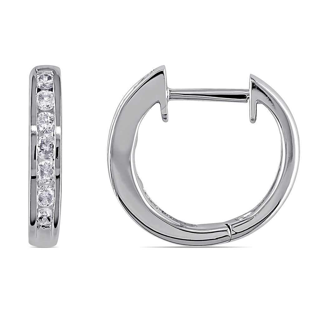 Miadora 10K White Gold 1 4Ct Tdw Channel Set Diamond Hoop Earrings