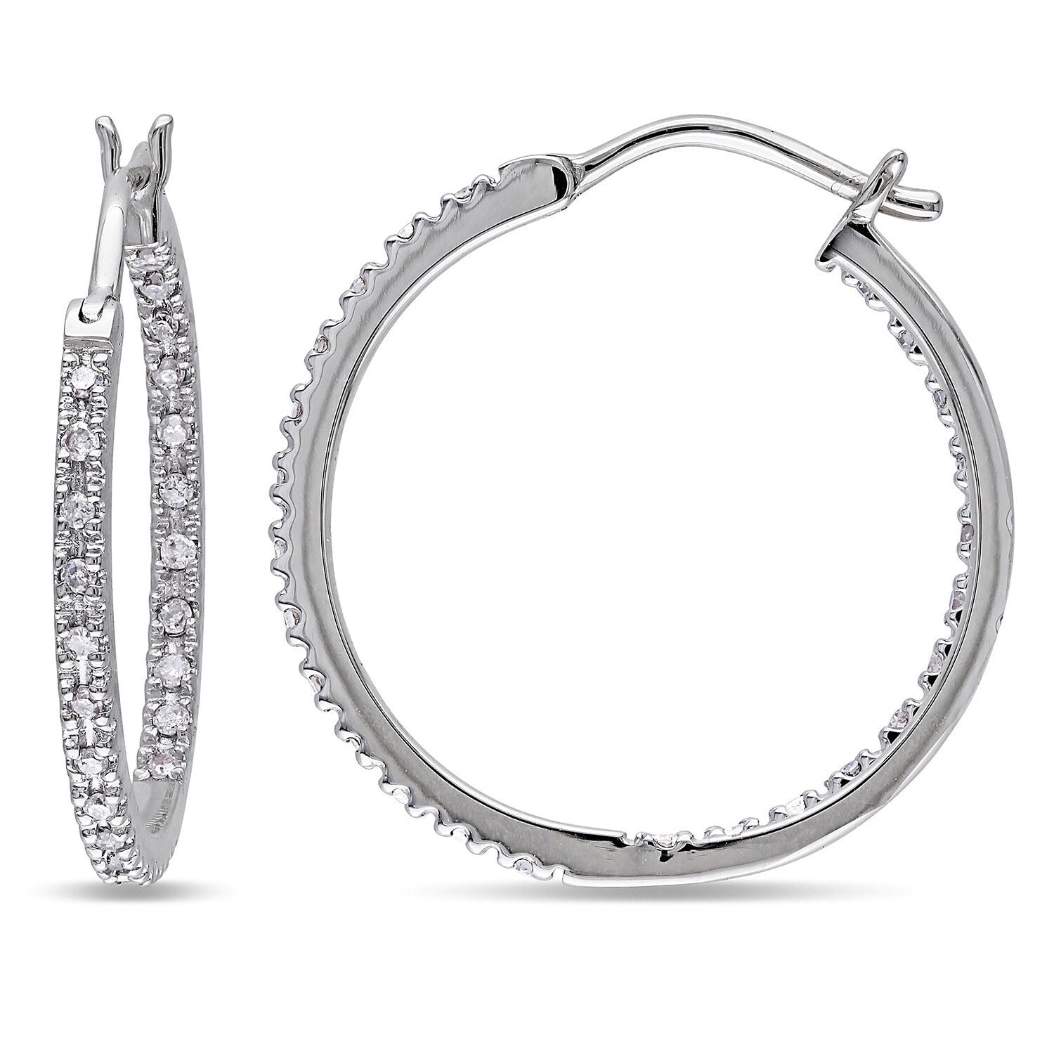 Miadora 10K White Gold 1 4Ct Tdw Diamond Inside Outside Hoop Earrings