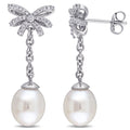 Miadora 10K White Gold 1 5Ct Tdw Diamond And Cultured Freshwater Pearl Bow Dangle Earrings G H I2 I3 8 8.5 Mm