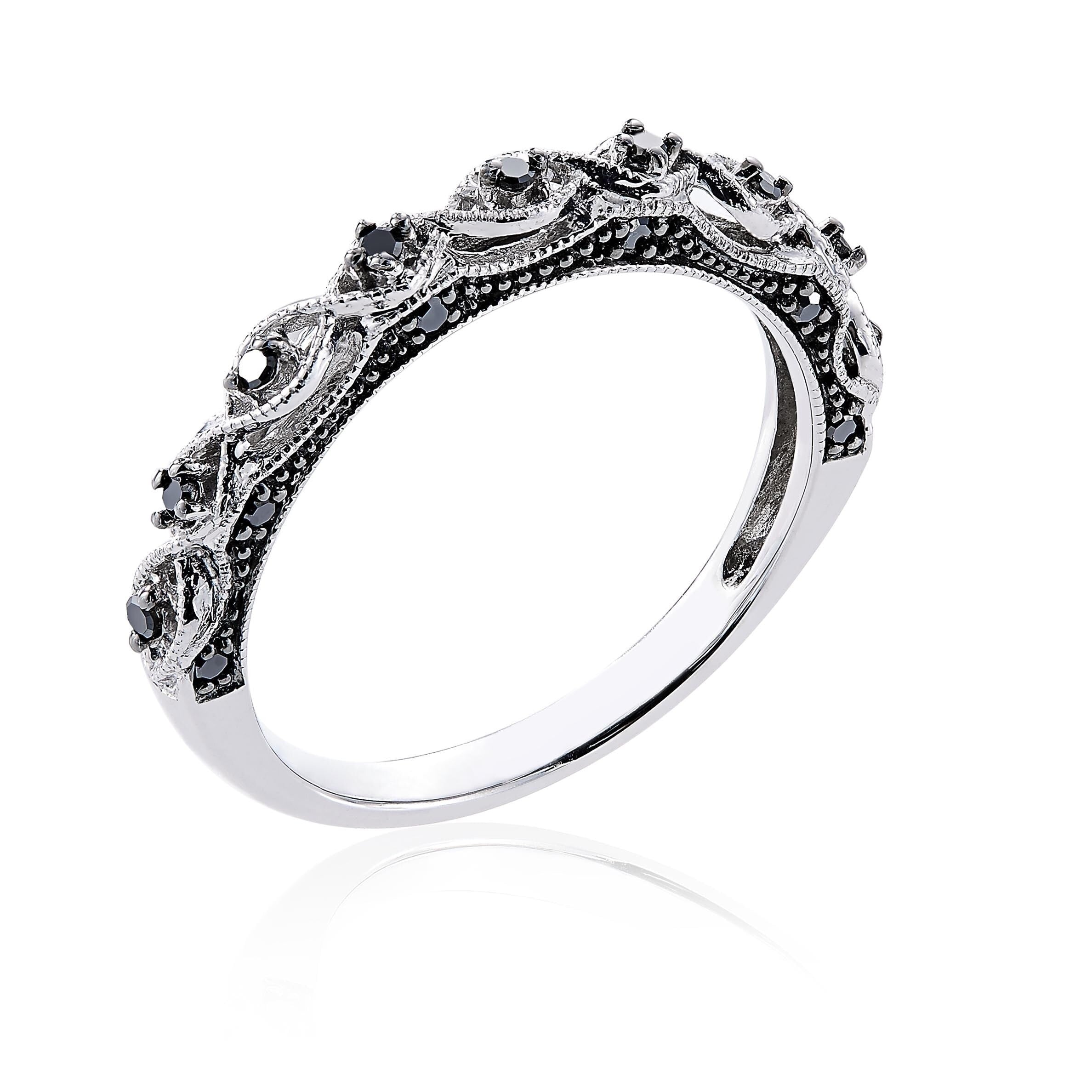 Miadora 10K White Gold 1 8Ct Tdw Black Diamond Stackable Wedding Band Ring