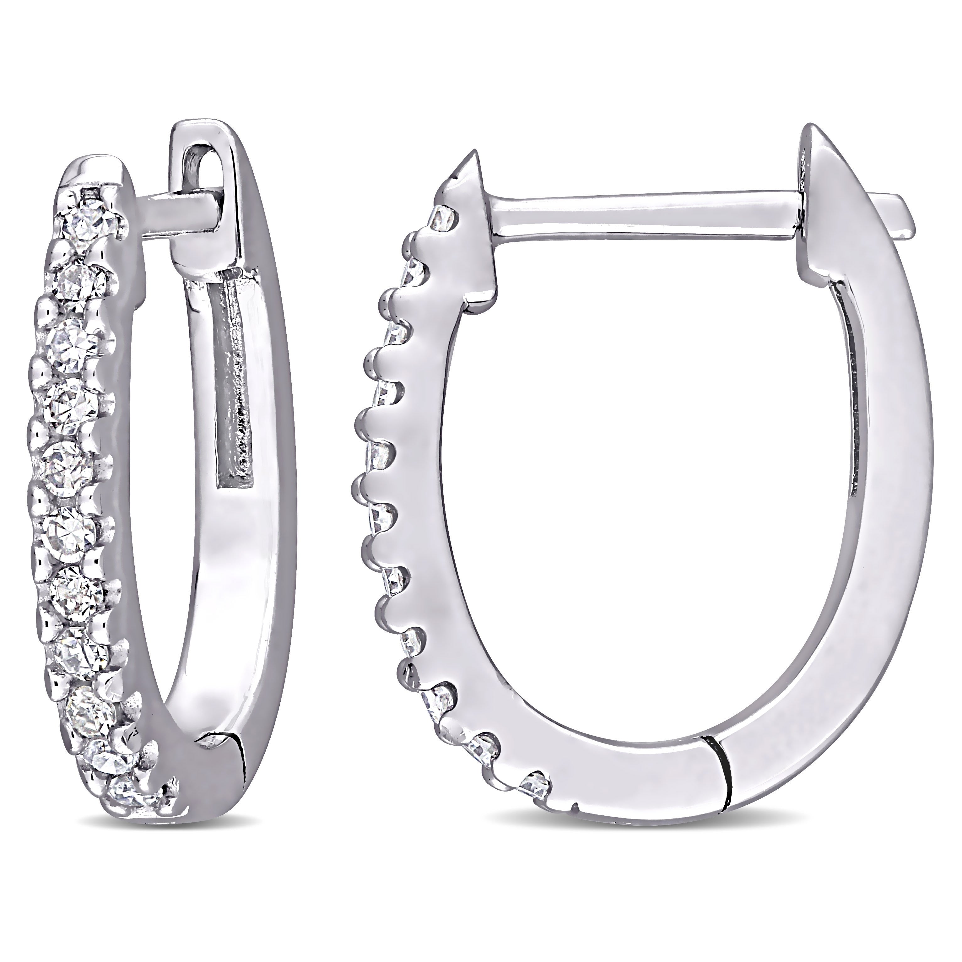 Miadora 10K White Gold 1 8Ct Tdw Diamond Huggie Hoop Earrings 13.1 Mm X 1.8 Mm X 11.2 Mm