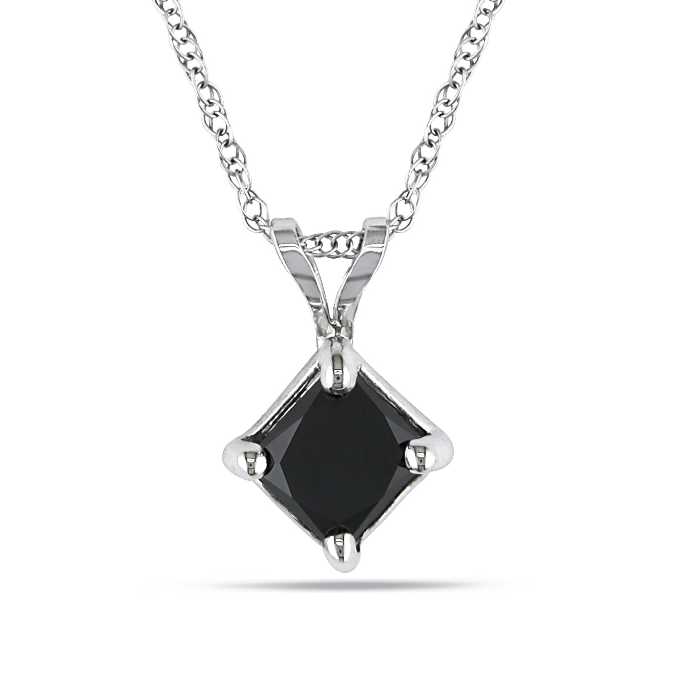 Miadora 10K White Gold 1Ct Tdw Black Diamond Solitaire Necklace