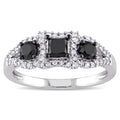 Miadora 10K White Gold 1Ct Tdw Black And White Diamond 3 Stone Halo Ring