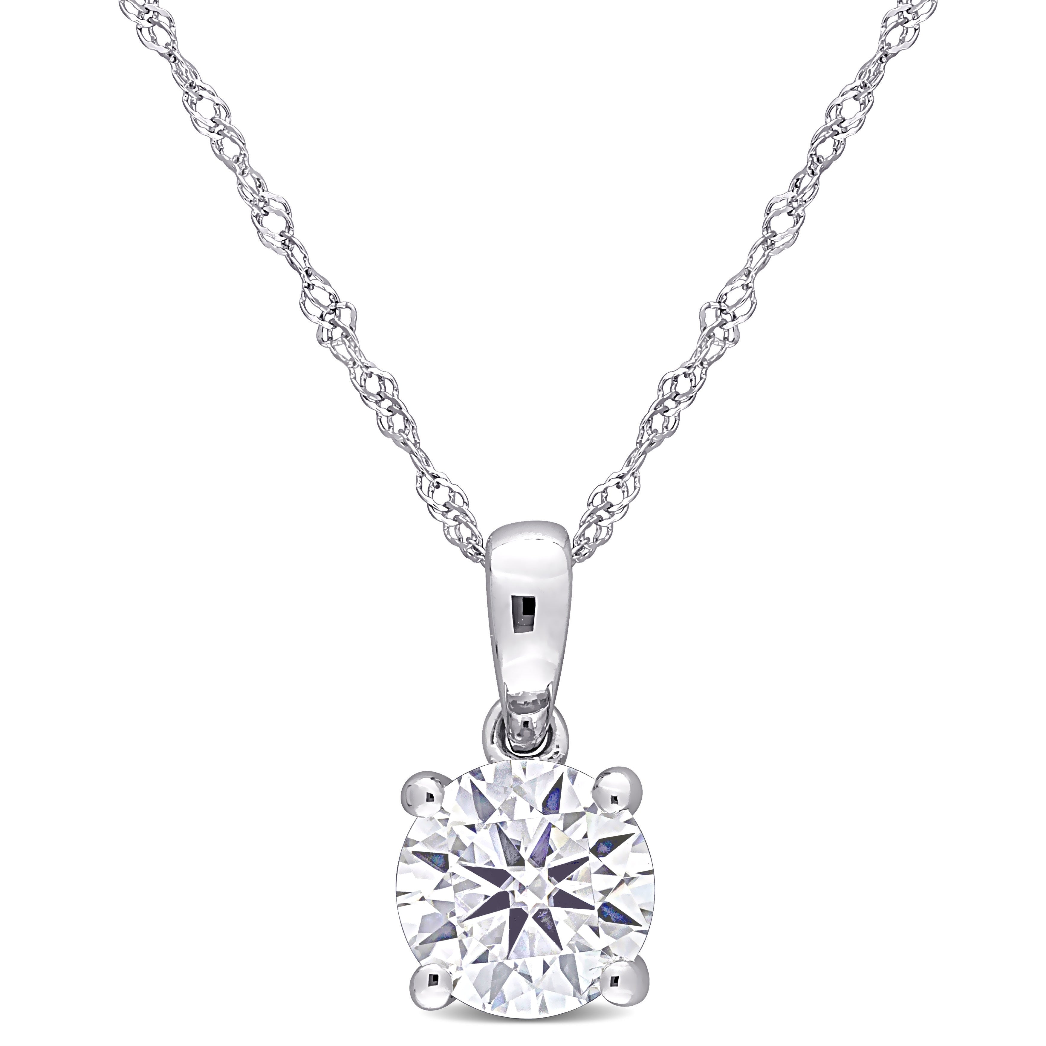Miadora 10K White Gold 1Ct Tgw Created White Moissanite Solitaire Necklace