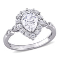 Miadora 10K White Gold 2 3 8Ct Tgw Created White Sapphire And Diamond Teardrop Halo Engagement Ring
