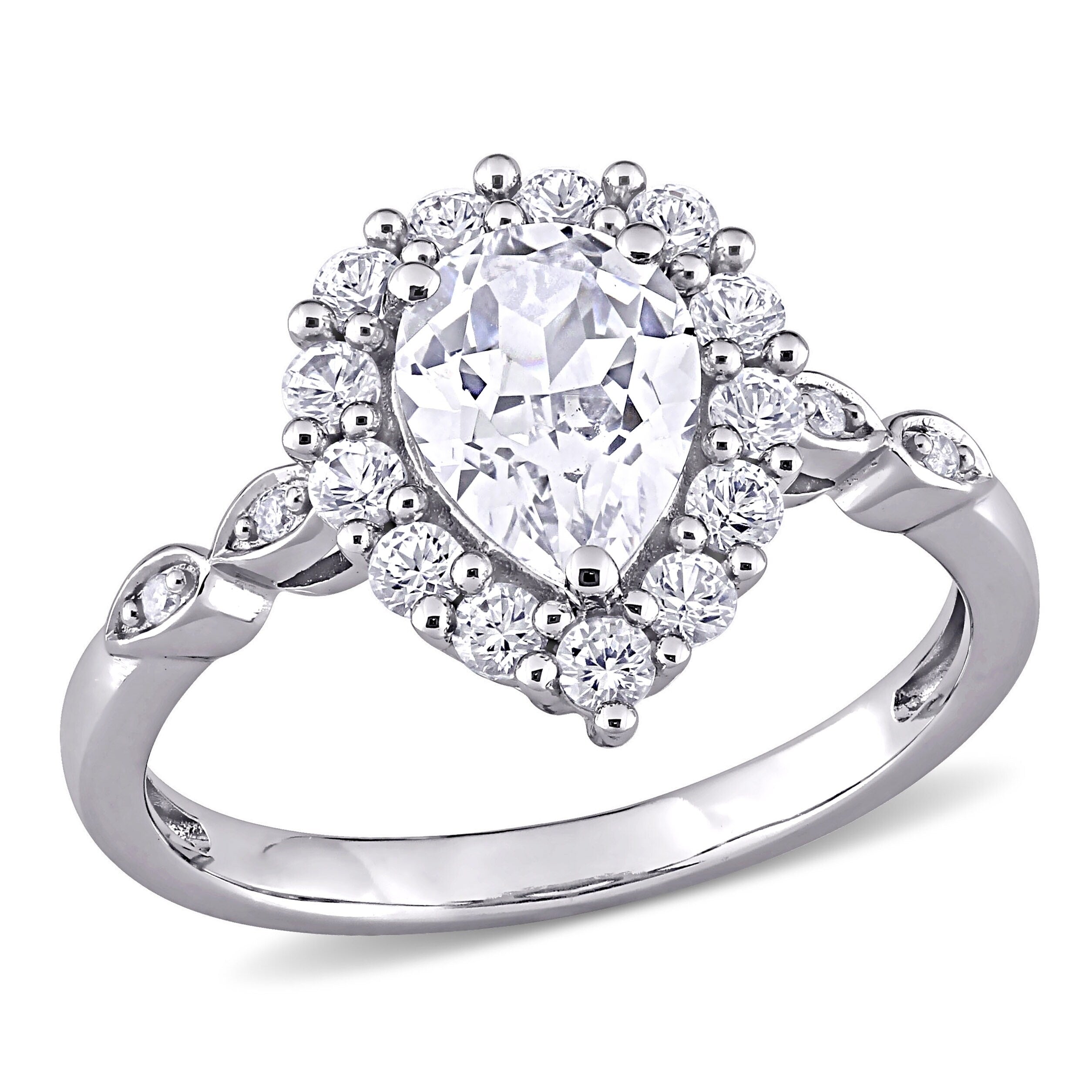 Miadora 10K White Gold 2 3 8Ct Tgw Created White Sapphire And Diamond Teardrop Halo Engagement Ring