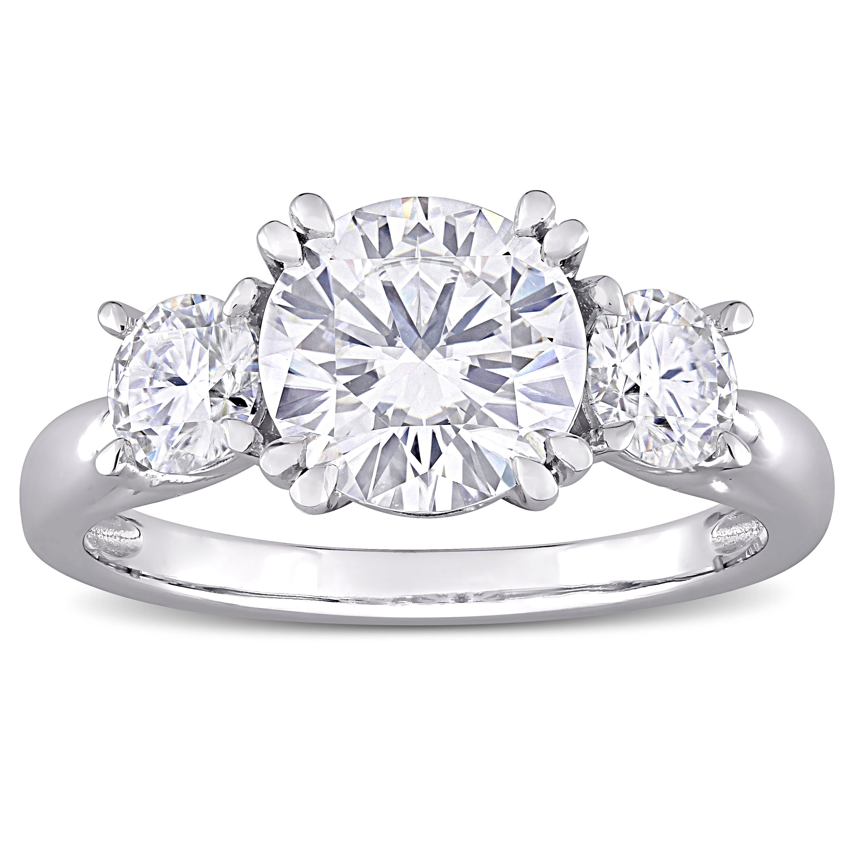 Miadora 10K White Gold 2 4 5Ct Tgw Created White Moissanite 3 Stone Engagement Ring