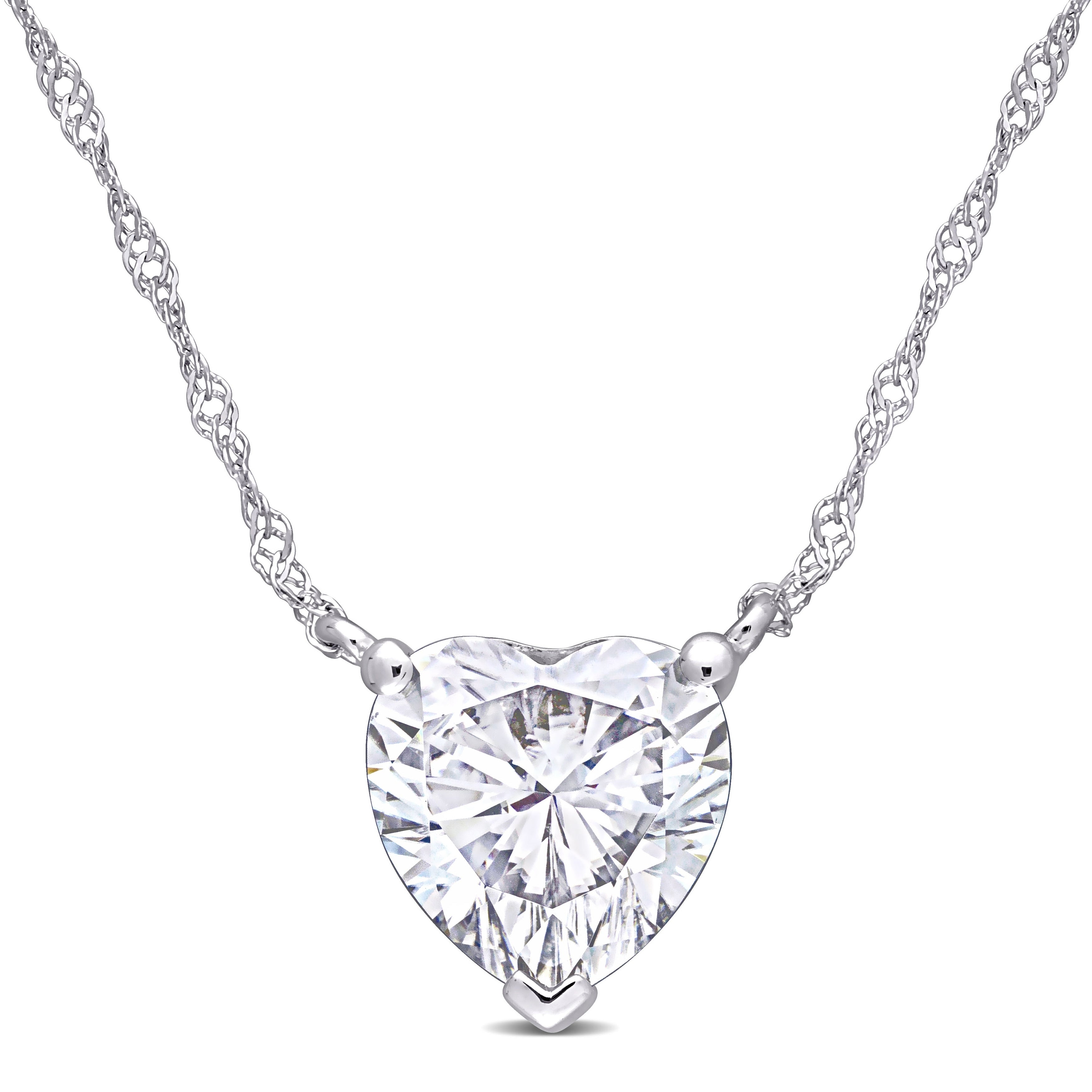 Miadora 10K White Gold 2Ct Tgw Created White Moissanite Solitaire Heart Station Necklace