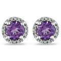 Miadora 10K White Gold Amethyst And Diamond Accent Halo Stud Earrings