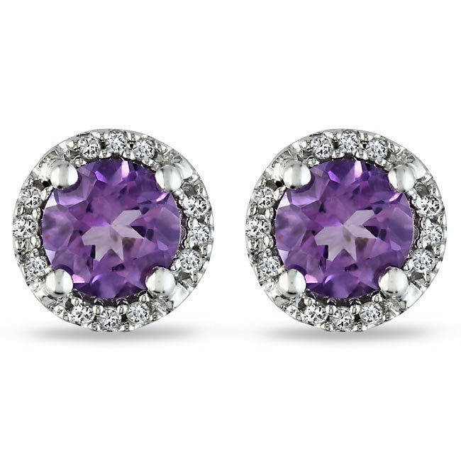 Miadora 10K White Gold Amethyst And Diamond Accent Halo Stud Earrings