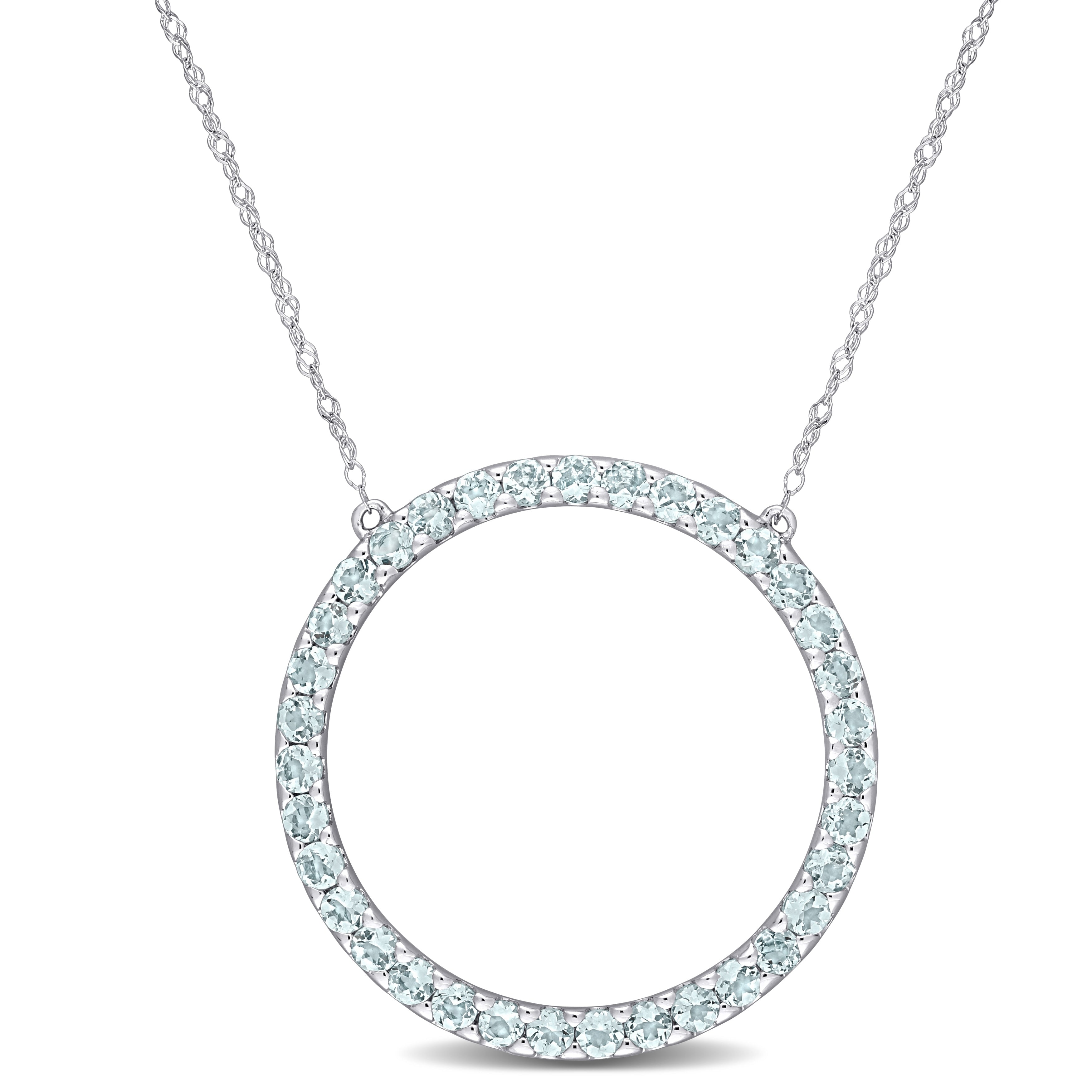 Miadora 10K White Gold Aquamarine Circle Of Life Birthstone Necklace 25.6 Mm X 17 Inch X 25.6 Mm