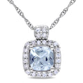 Miadora 10K White Gold Aquamarine And 1 10Ct Tdw Diamond Necklace G H