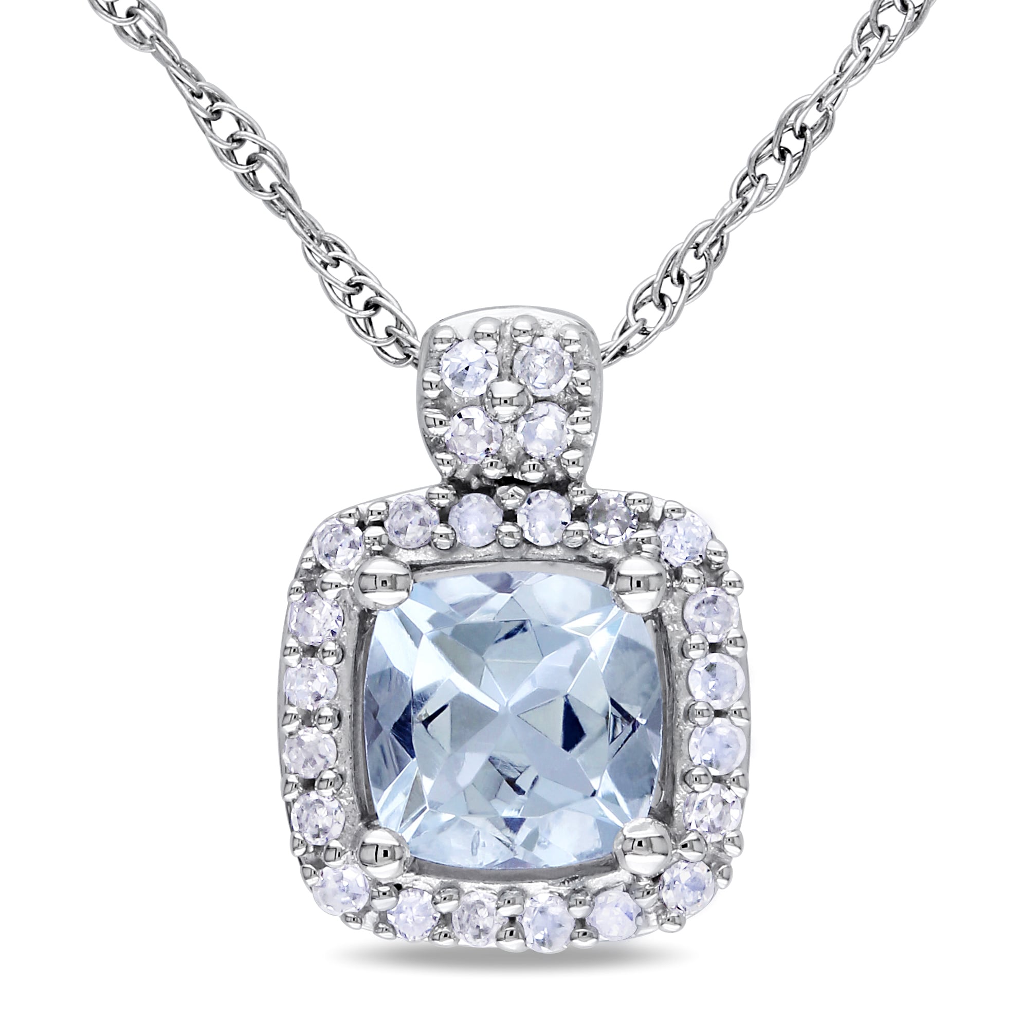 Miadora 10K White Gold Aquamarine And 1 10Ct Tdw Diamond Necklace G H