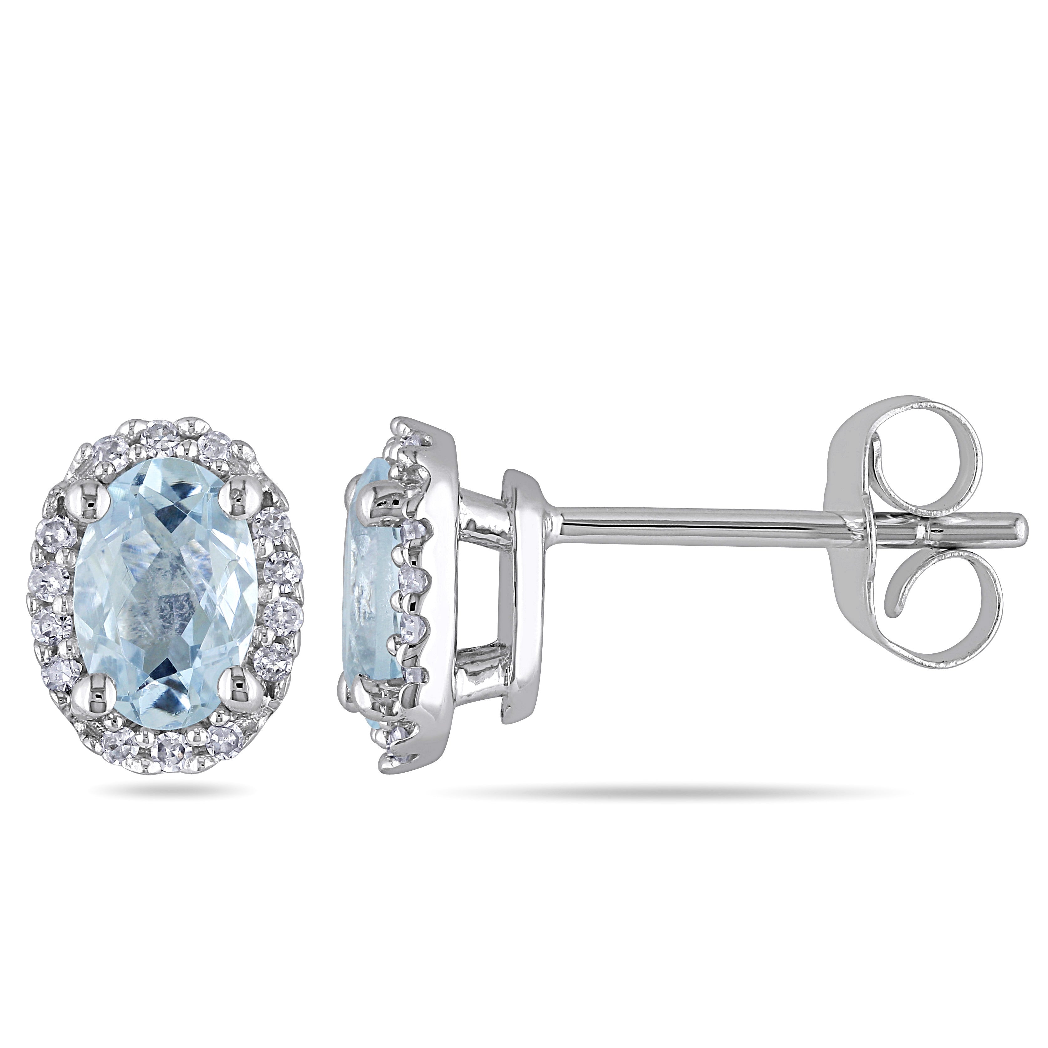 Miadora 10K White Gold Aquamarine And 1 10Ct Tdw Diamond Oval Earrings H I I2 I3