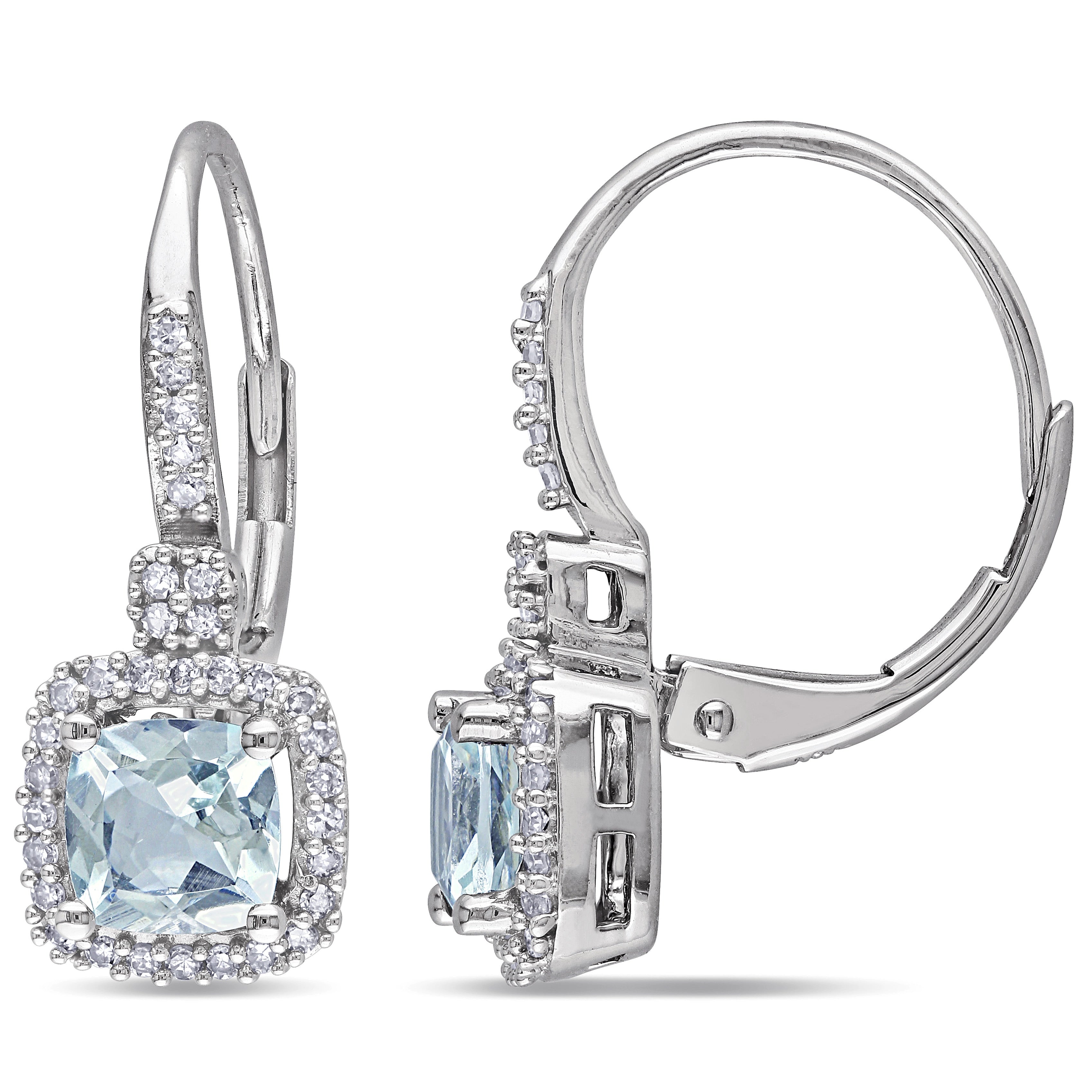 Miadora 10K White Gold Aquamarine And 1 5Ct Tdw Diamond Earrings G H I1 I2