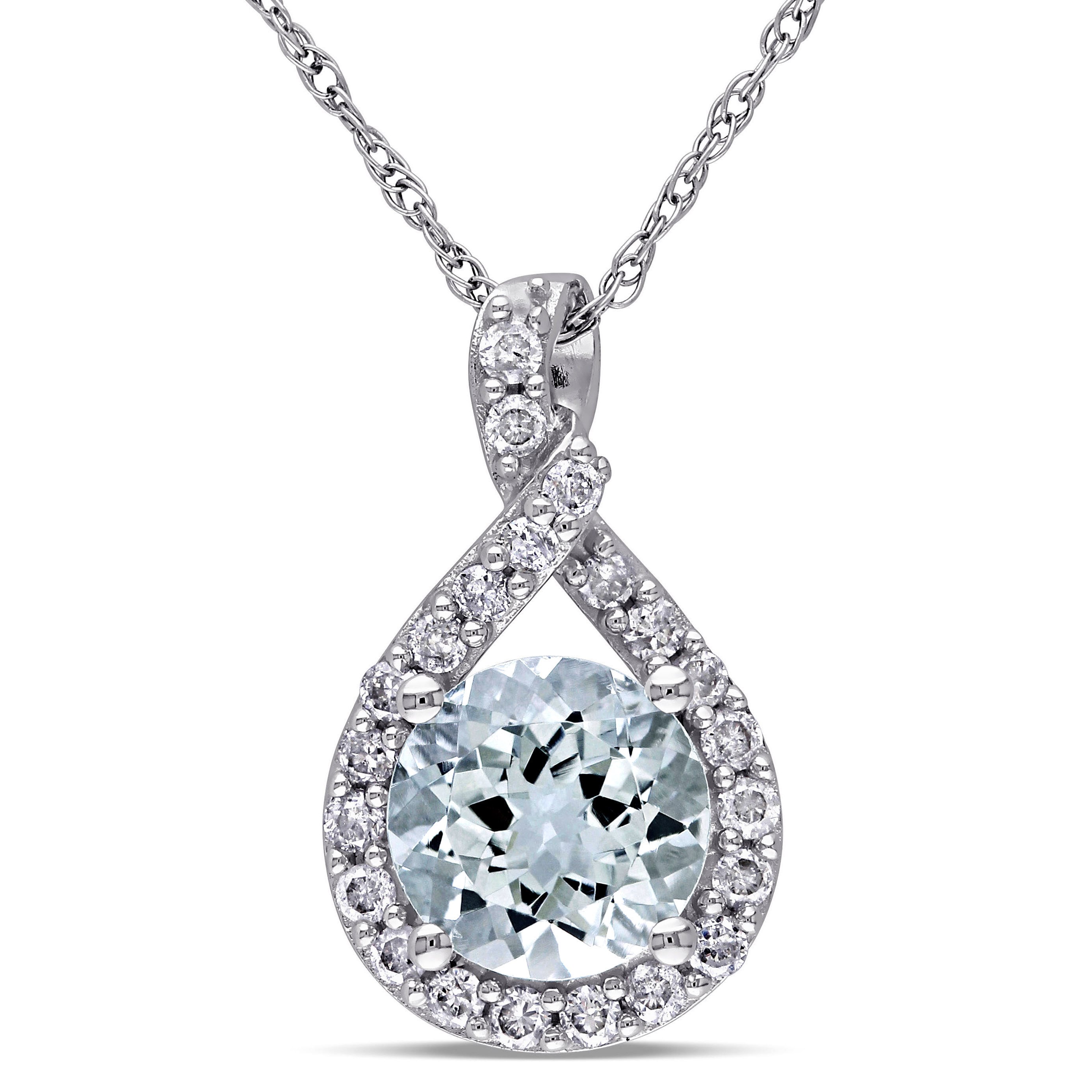 Miadora 10K White Gold Aquamarine And 1 5Ct Tdw Diamond Necklace G H I2 I3