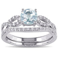 Miadora 10K White Gold Aquamarine And 1 6Ct Tdw Diamond Bridal Ring Set G H I1 I2 Blue