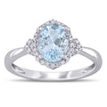 Miadora 10K White Gold Aquamarine And 1 8Ct Tdw Diamond Halo Ring