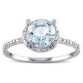 Miadora 10K White Gold Aquamarine And Diamond Accent Halo Ring Blue