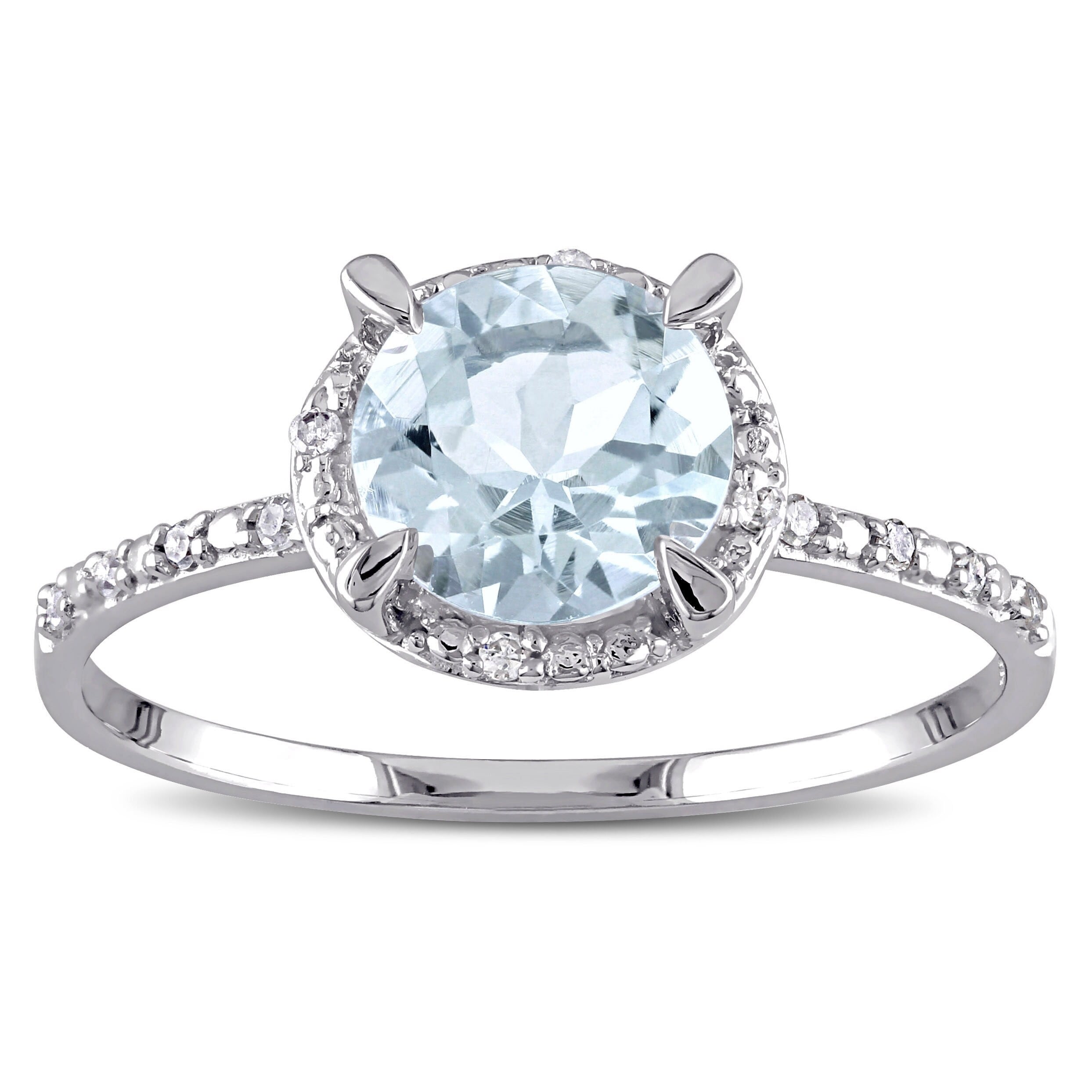 Miadora 10K White Gold Aquamarine And Diamond Accent Halo Ring Blue