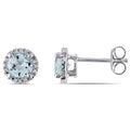 Miadora 10K White Gold Aquamarine And Diamond Halo Earrings H I I2 I3
