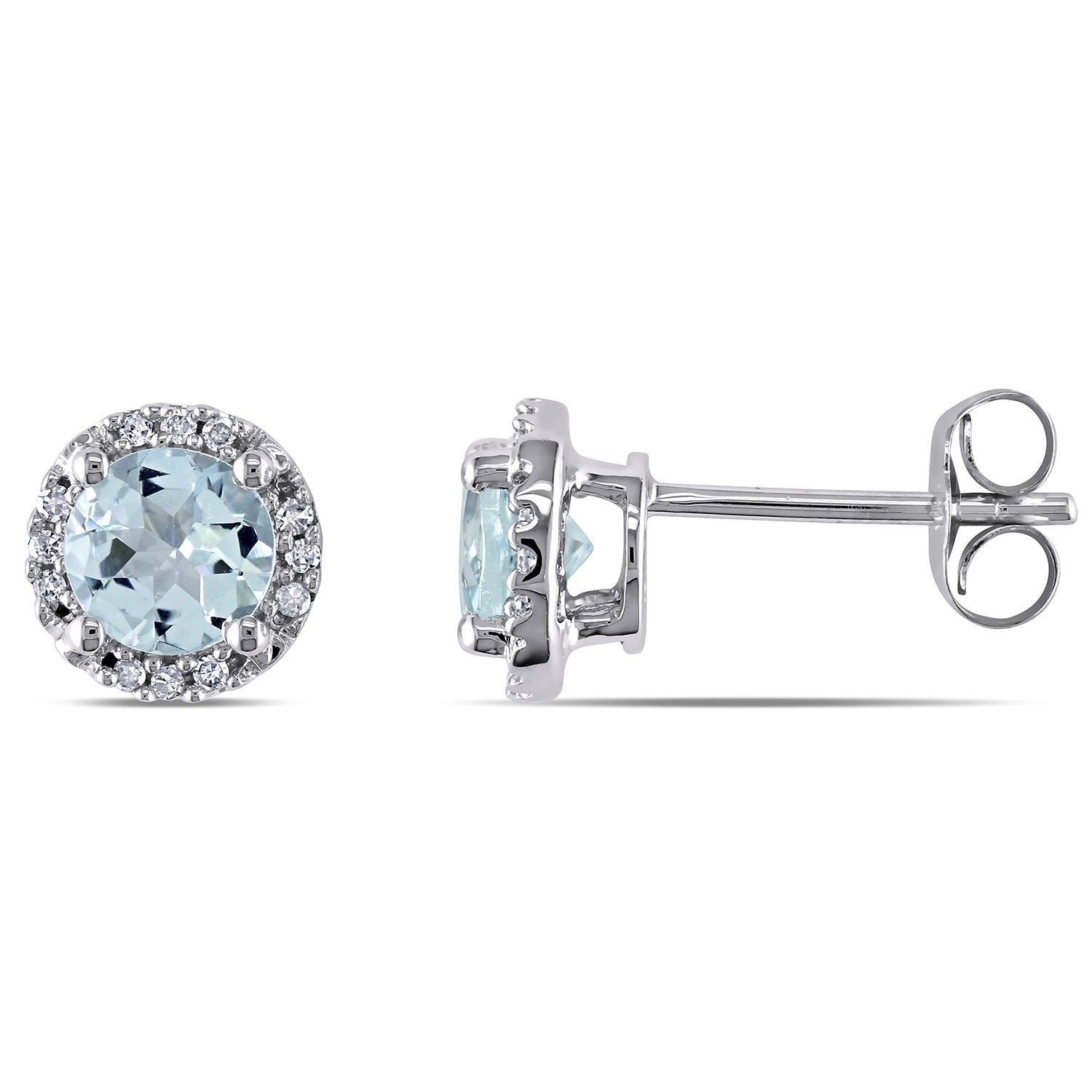 Miadora 10K White Gold Aquamarine And Diamond Halo Earrings H I I2 I3