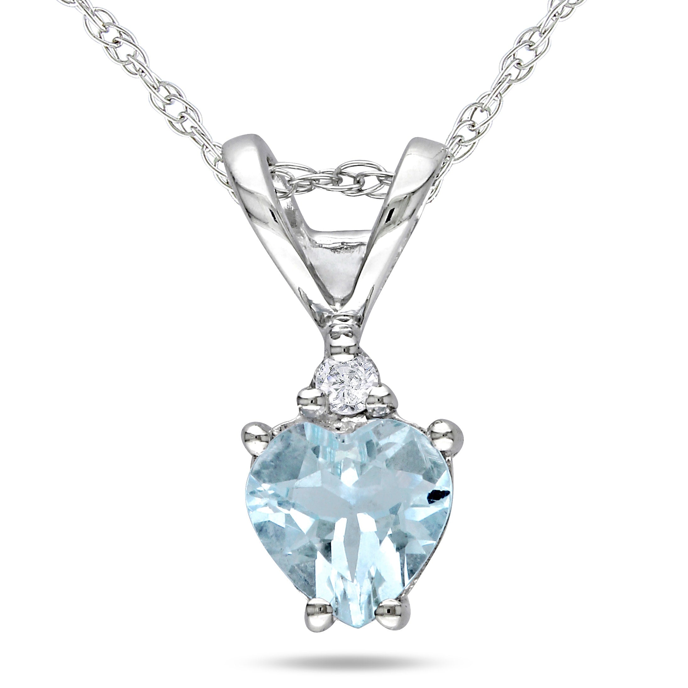 Miadora 10K White Gold Aquamarine And Diamond Heart Necklace