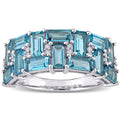 Miadora 10K White Gold Baguette London Blue Topaz 1 10Ct Diamond Semi Eternity Wedding Band Ring