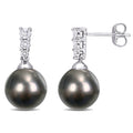 Miadora 10K White Gold Black Tahitian Cultured Pearl And 1 4Ct Tdw Diamond Drop Earrings 9 10Mm