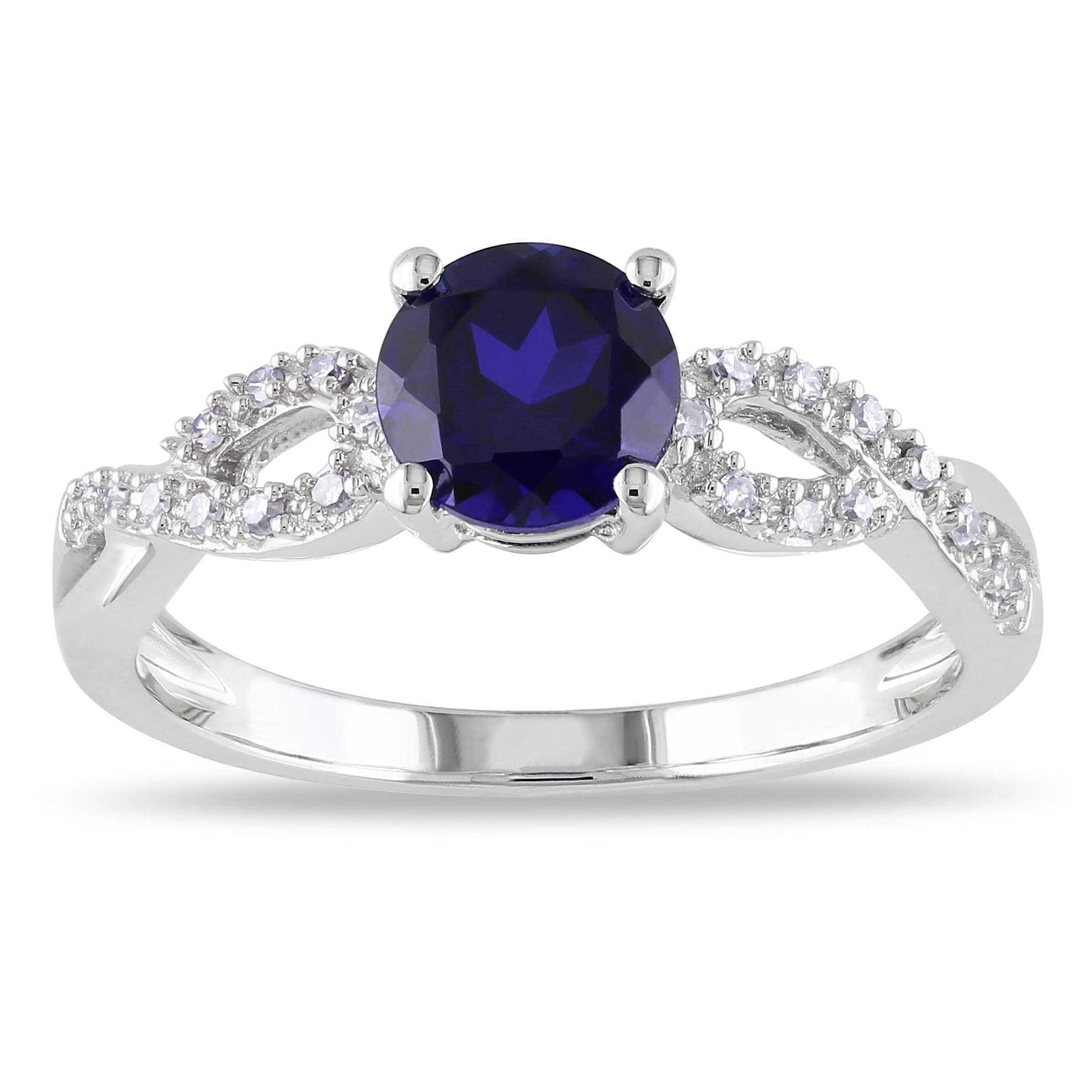 Miadora 10K White Gold Blue Sapphire And 1 10Ct Tdw Diamond Ring G H I1 I2