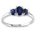Miadora 10K White Gold Blue Sapphire And Diamond 3 Stone Ring