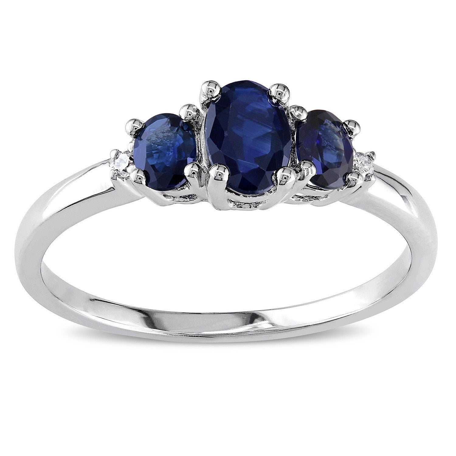 Miadora 10K White Gold Blue Sapphire And Diamond 3 Stone Ring