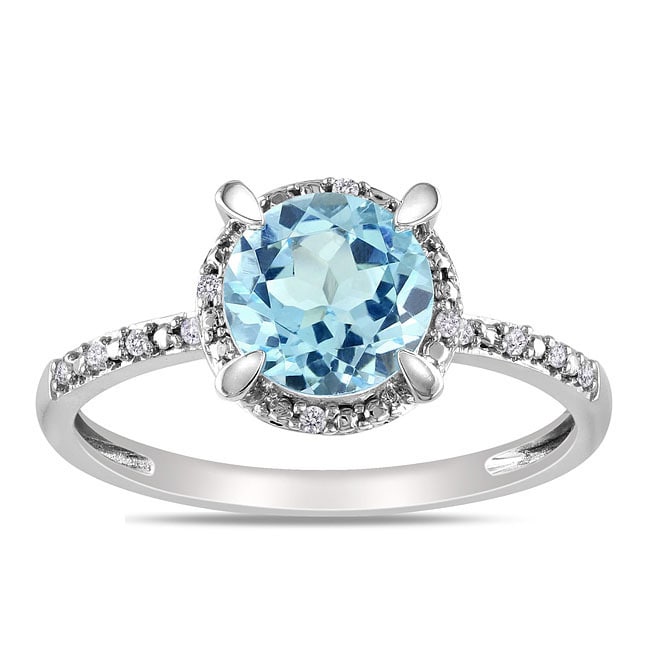 Miadora 10K White Gold Blue Topaz And Diamond Accent Ring G H I2 3