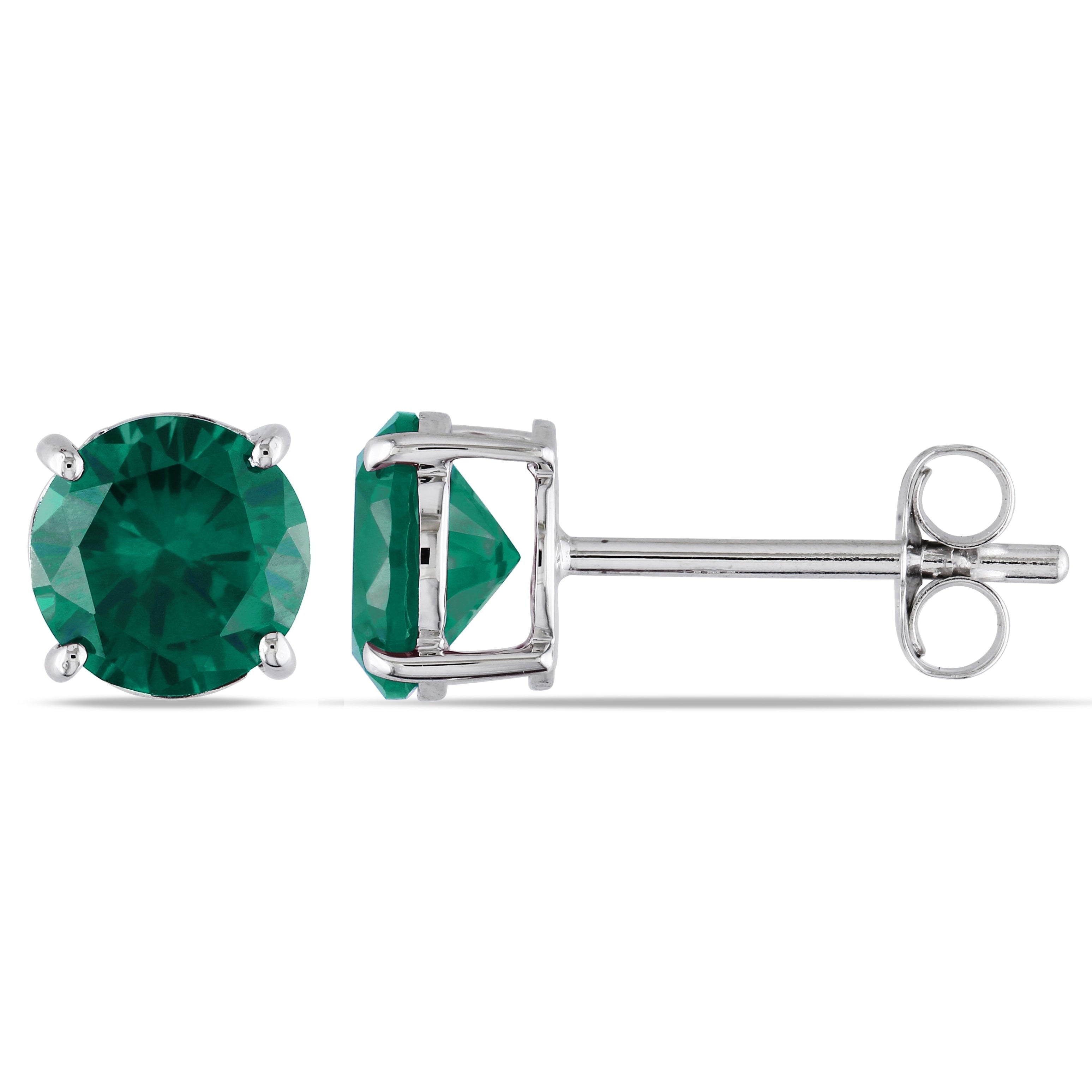 Miadora 10K White Gold Created Emerald Earrings