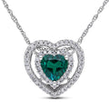Miadora 10K White Gold Created Emerald And 1 5Ct Tdw Diamond Heart Necklace H I I2 I3